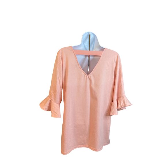 Karen Scott Women Tunic Top Small Peachy Ruffle 3/4 Sleeve Comfort Spring Preppy - Picture 4 of 7